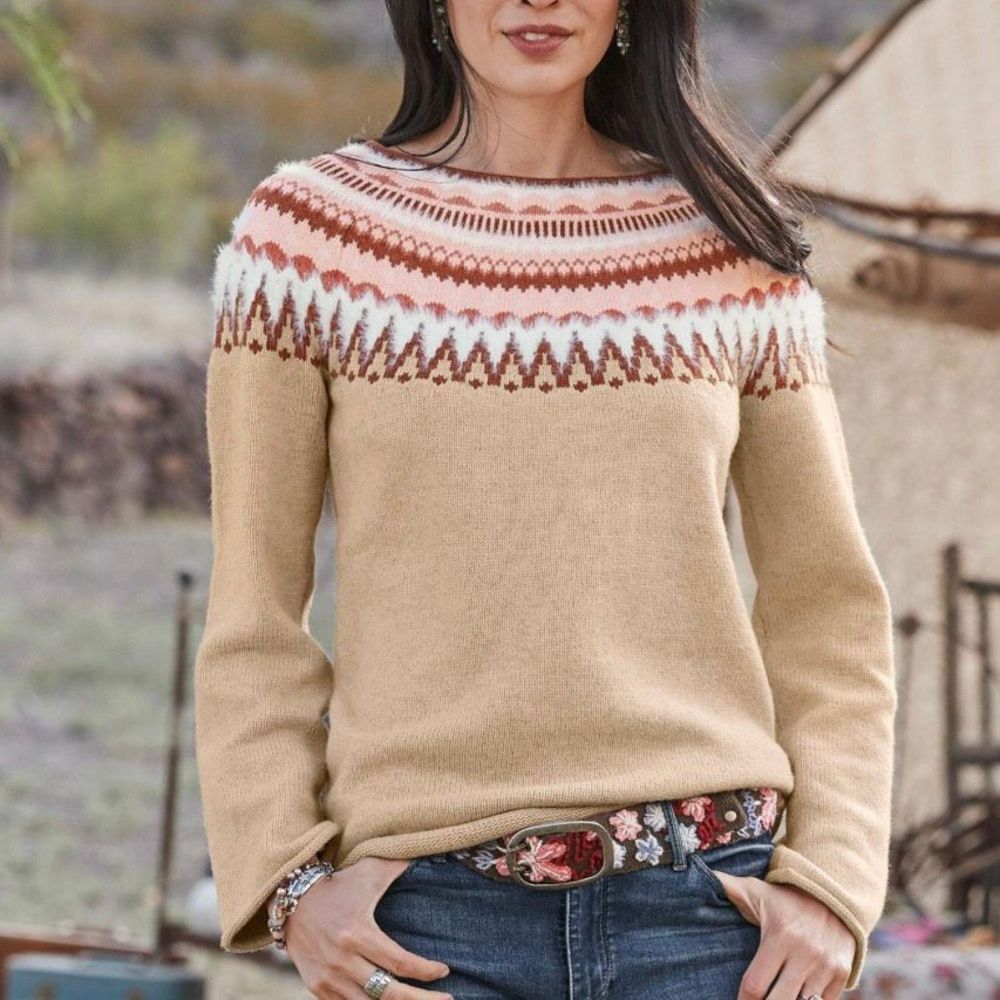 Sundance piper fairisle oatmeal rolled cuff sweater m